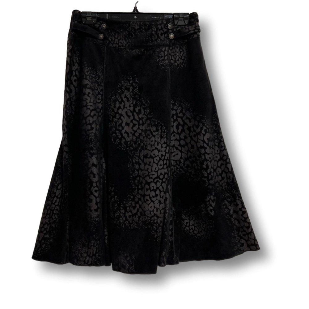 BELLISSIMA Leopard Print Faux Suede Midi Western Full Skirt, Size 6, -#328